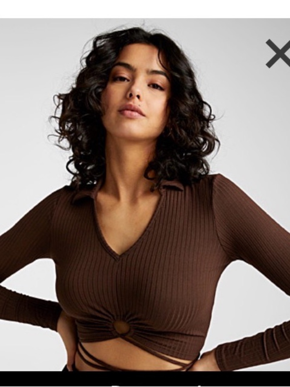 Agrade brown cropped long- sleeve top- size L